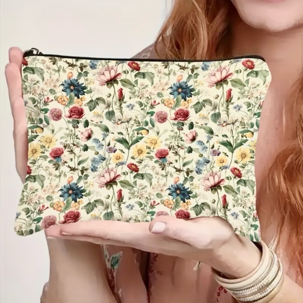 Floral Pattern Make Up Bag Travel Cosmetics Zipper Pouch - Picture 2 of 7